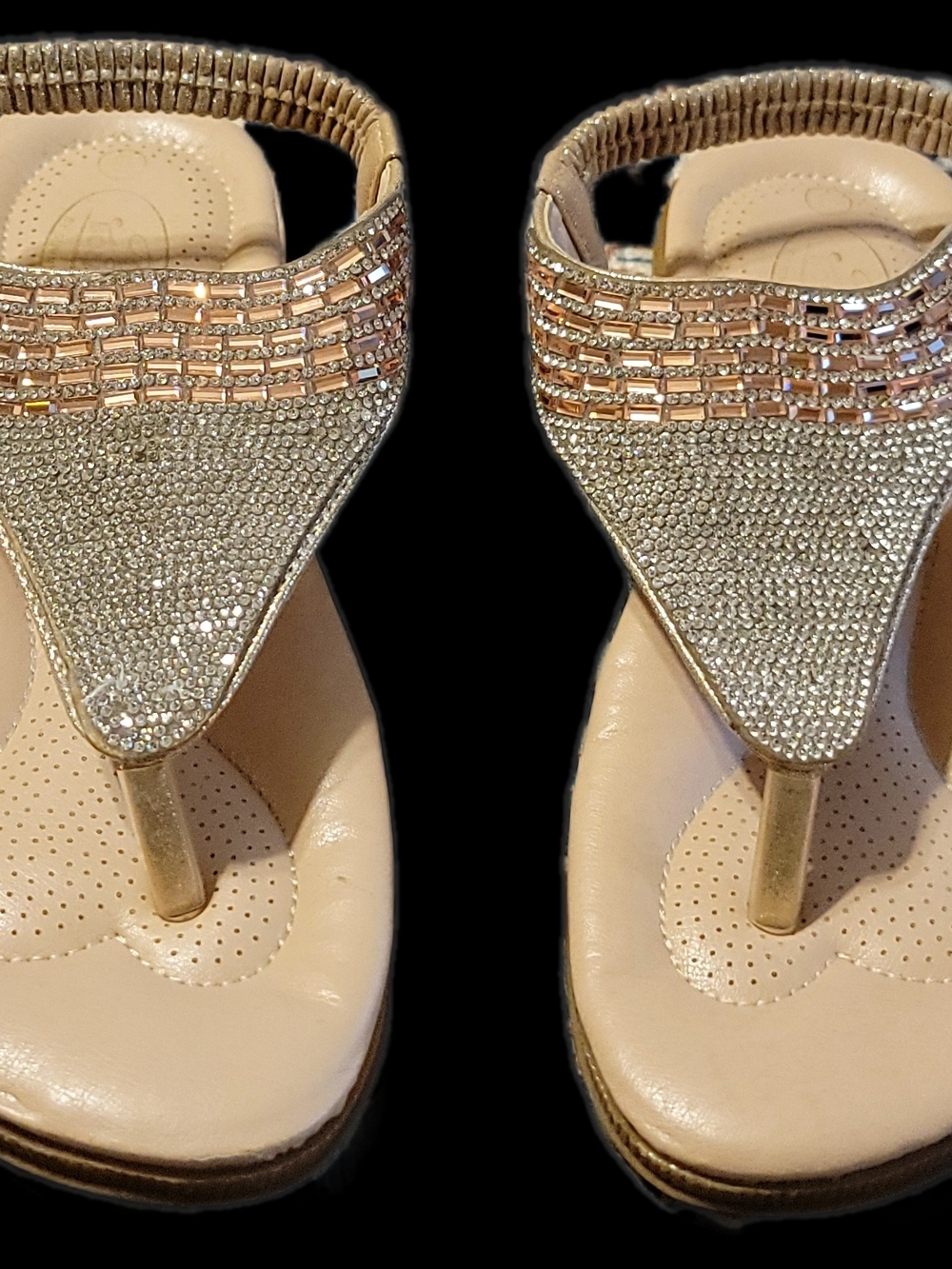 Original Retro Brand Gold Rhinestone T-Strap Women's Sandals